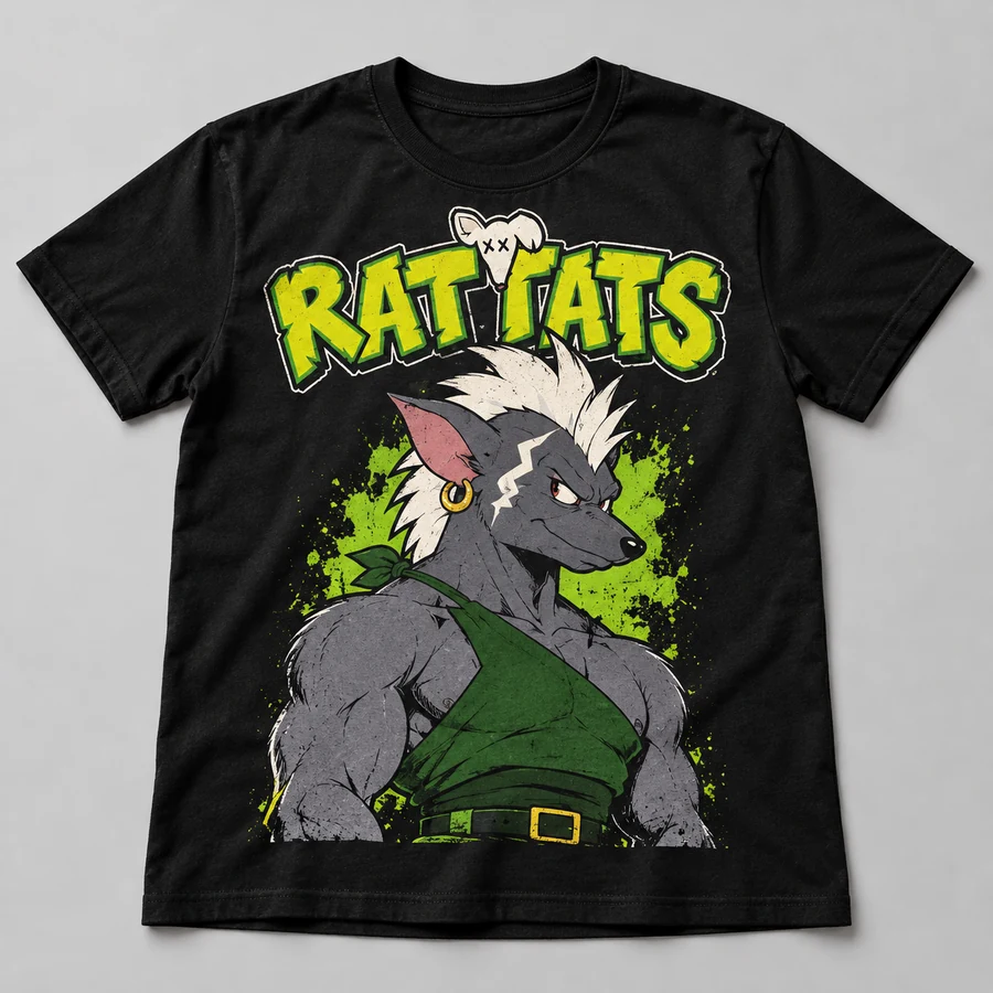 Black Rattats T-shirt featuring Ray B. and the Rattats logo